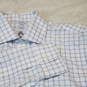 Brooks Brothers White Blue Plaid Office Work‎ Cotton Button Dress Shirt 16 35